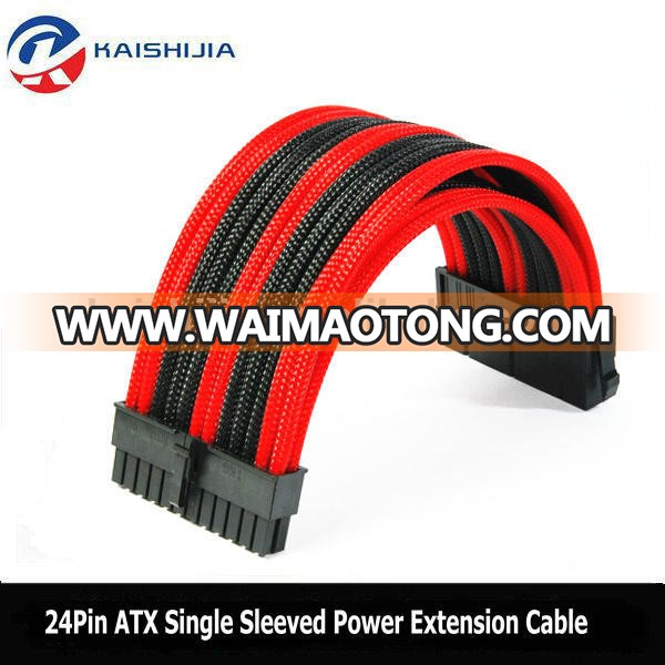 12" High quality Black & Red Sleeved 24Pin ATX Female to Male PSU Power Extension Cable